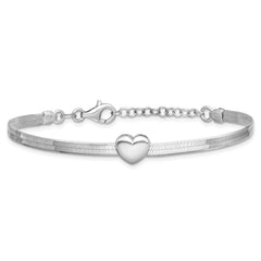 Sterling Silver RH-plated Polished Heart Herringbone w/ 1in ext. B
