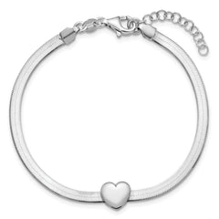 Sterling Silver RH-plated Polished Heart Herringbone w/ 1in ext. B