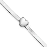 Sterling Silver RH-plated Polished Heart Herringbone w/ 1in ext. B