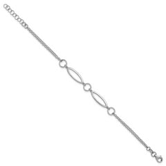 Sterling Silver RH-plated Geometric 2-strand w/1in ext. Bracelet