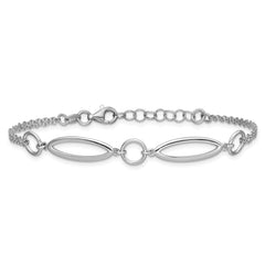 Sterling Silver RH-plated Geometric 2-strand w/1in ext. Bracelet