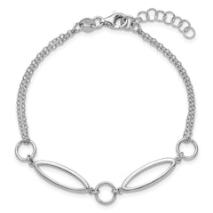 Sterling Silver RH-plated Geometric 2-strand w/1in ext. Bracelet