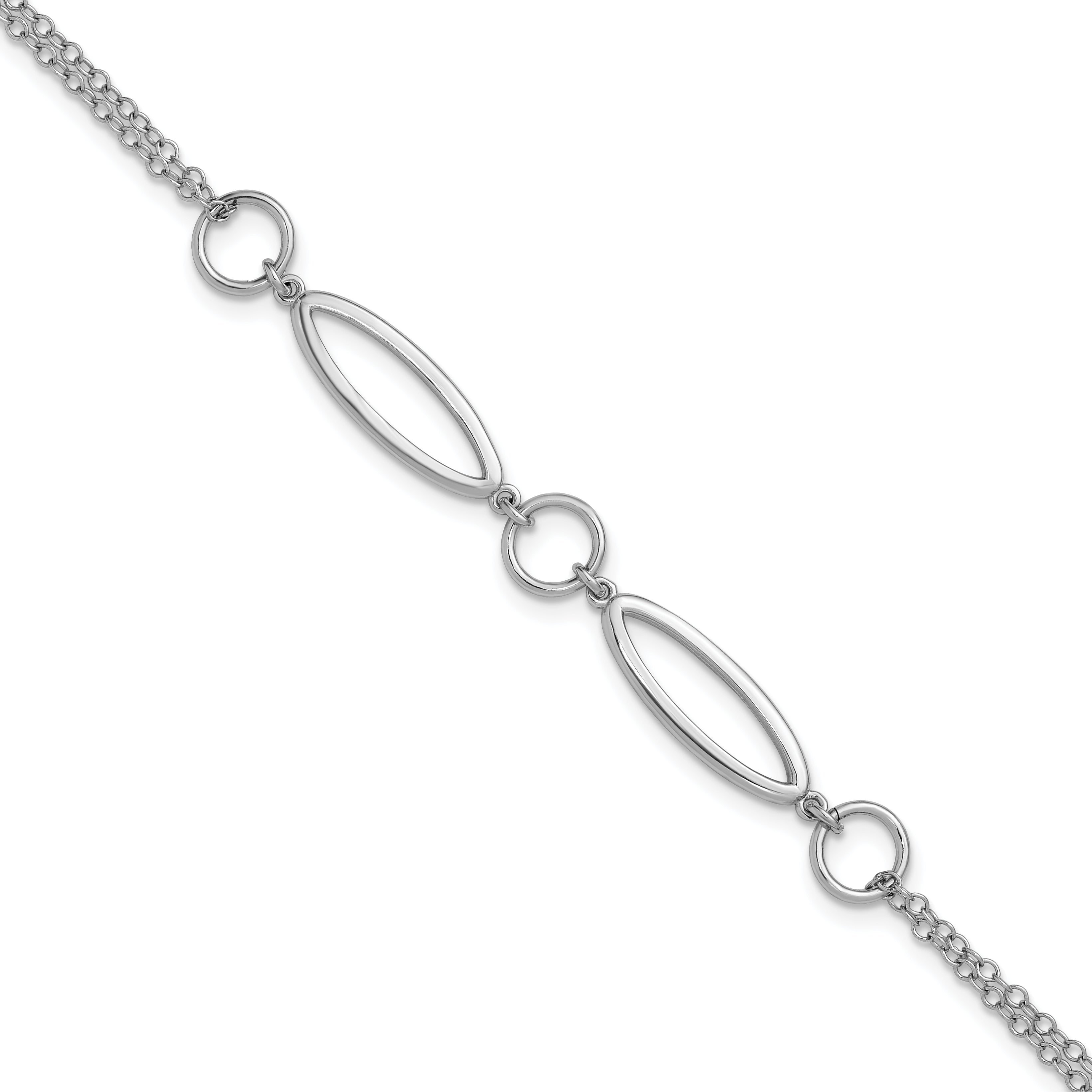 Sterling Silver RH-plated Geometric 2-strand w/1in ext. Bracelet