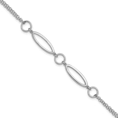 Sterling Silver RH-plated Geometric 2-strand w/1in ext. Bracelet