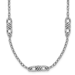 Sterling Silver RH-plated Polished Fancy Link w/2in ext. Necklace