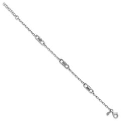 Sterling Silver RH-plated Polished Fancy Link w/1in ext. Bracelet