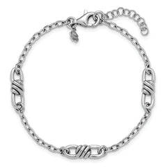 Sterling Silver RH-plated Polished Fancy Link w/1in ext. Bracelet