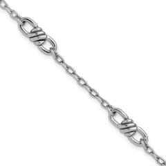 Sterling Silver RH-plated Polished Fancy Link w/1in ext. Bracelet