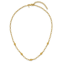 Sterling Silver Gold-tone pol. Beaded Link w/2in ext. Necklace