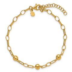 Sterling Silver Gold-tone pol. Beaded Link w/1in ext. Bracelet