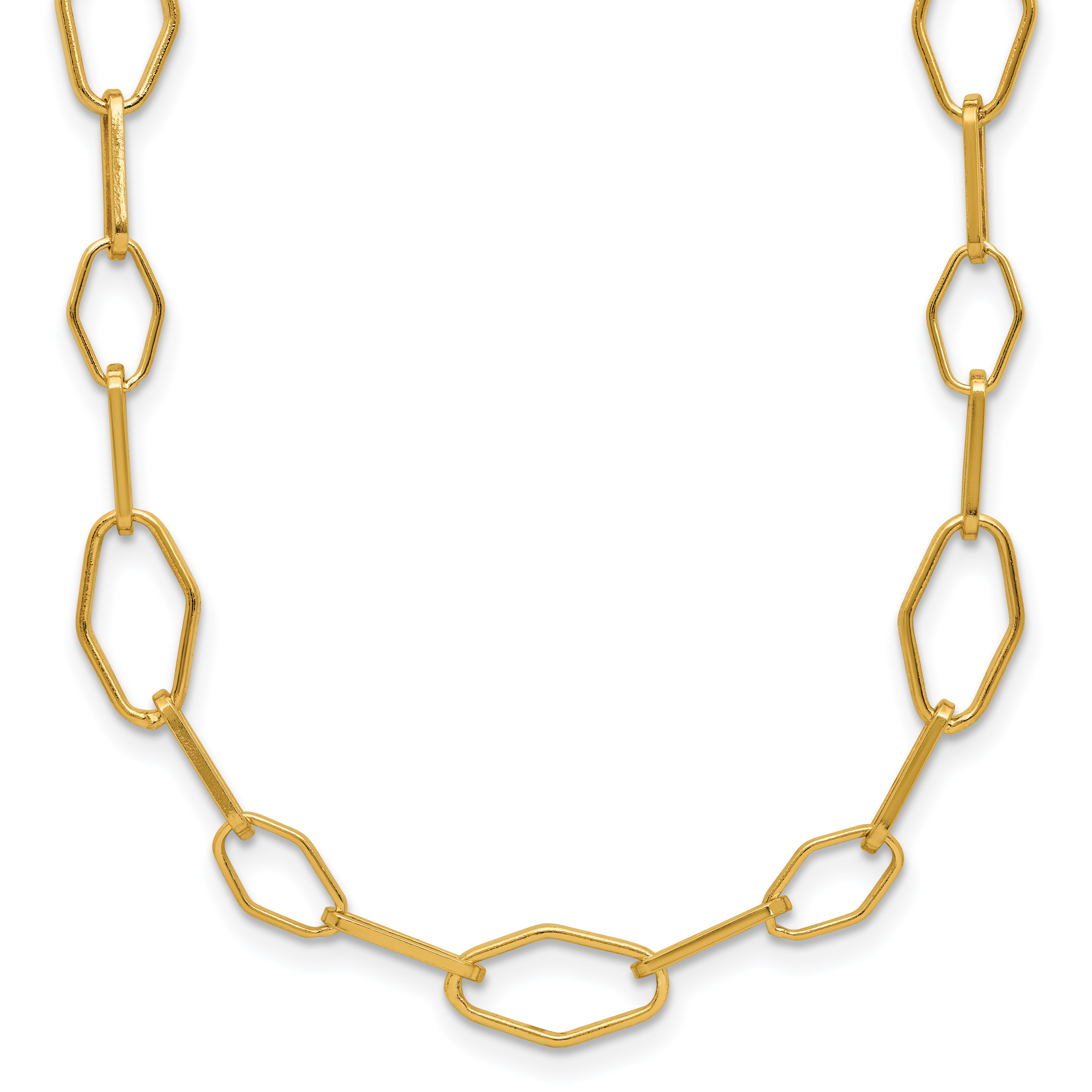 Sterling Silver Gold-tone pol. Fancy Link w/2in ext. Necklace