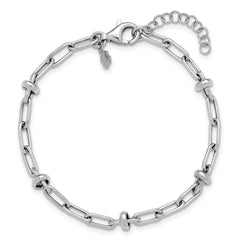 Sterling Silver RH-plated Polished Fancy Link w/1in ext. Bracelet
