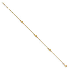 Sterling Silver Gold-plated Mirror Bead 9 inch Plus 1 inch Extender - Total 10 inch Anklet