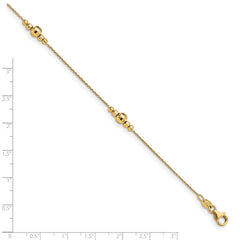 Sterling Silver Gold-plated Mirror Bead 9 inch Plus 1 inch Extender - Total 10 inch Anklet