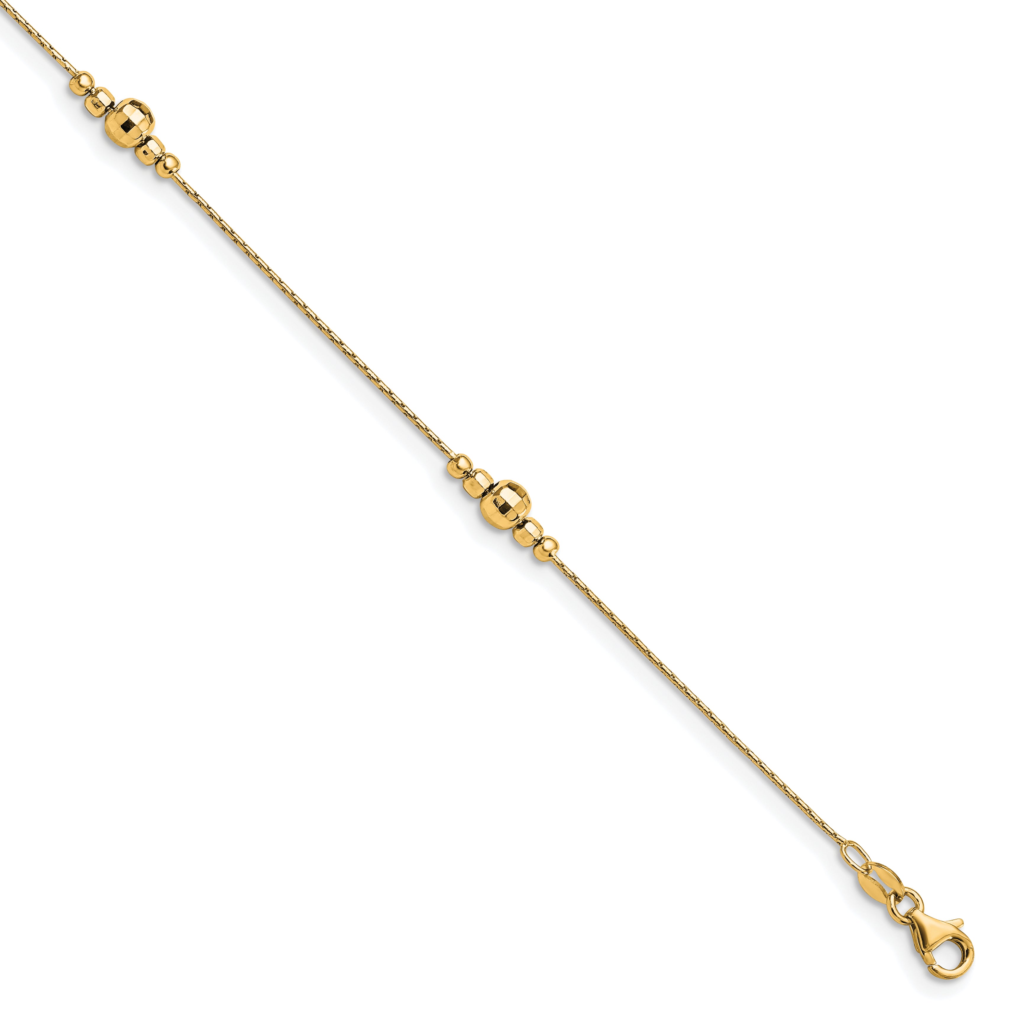 Sterling Silver Gold-plated Mirror Bead 9 inch Plus 1 inch Extender - Total 10 inch Anklet
