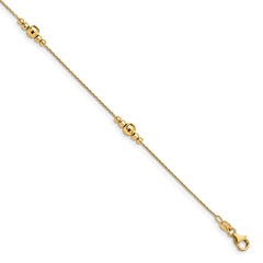 Sterling Silver Gold-plated Mirror Bead 9 inch Plus 1 inch Extender - Total 10 inch Anklet