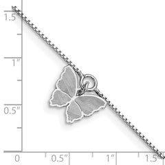 Sterling Silver Rhodium-plated Butterfly Charm 10 inch Plus 1 inch Extender - Total 11 inch Anklet
