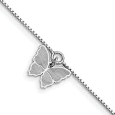 Sterling Silver Rhodium-plated Butterfly Charm 10 inch Plus 1 inch Extender - Total 11 inch Anklet