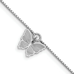 Sterling Silver Rhodium-plated Butterfly Charm 10 inch Plus 1 inch Extender - Total 11 inch Anklet