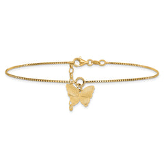 Sterling Silver Gold-plated Butterfly Charm 10 inch Plus 1 inch Extender - Total 11 inch Anklet