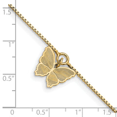 Sterling Silver Gold-plated Butterfly Charm 10 inch Plus 1 inch Extender - Total 11 inch Anklet