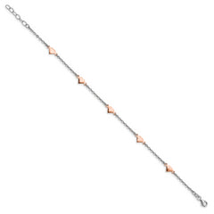 Sterling Silver Rhodium and Rose Gold-plated Heart  9 inch Plus 1 inch Extender - Total 10 inch Anklet