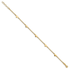 Sterling Silver Gold-plated Heart 5-Station 9 inch Plus 0.5 inch Extender - Total 9.5 inch Anklet
