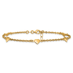 Sterling Silver Gold-plated Heart 5-Station 9 inch Plus 0.5 inch Extender - Total 9.5 inch Anklet