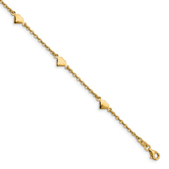 Sterling Silver Gold-plated Heart 5-Station 9 inch Plus 0.5 inch Extender - Total 9.5 inch Anklet