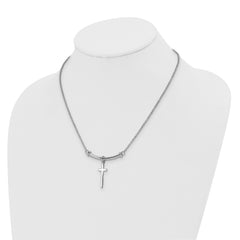Sterling Silver RH-plated Polished Cross w/1in ext. Necklace