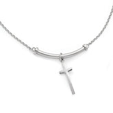 Sterling Silver RH-plated Polished Cross w/1in ext. Necklace