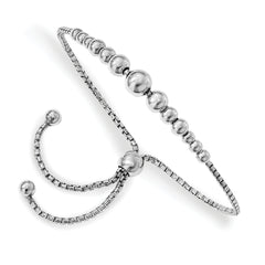 Sterling Silver Rhodium-Rhodium-Plated Beaded Adjustable Bracelet