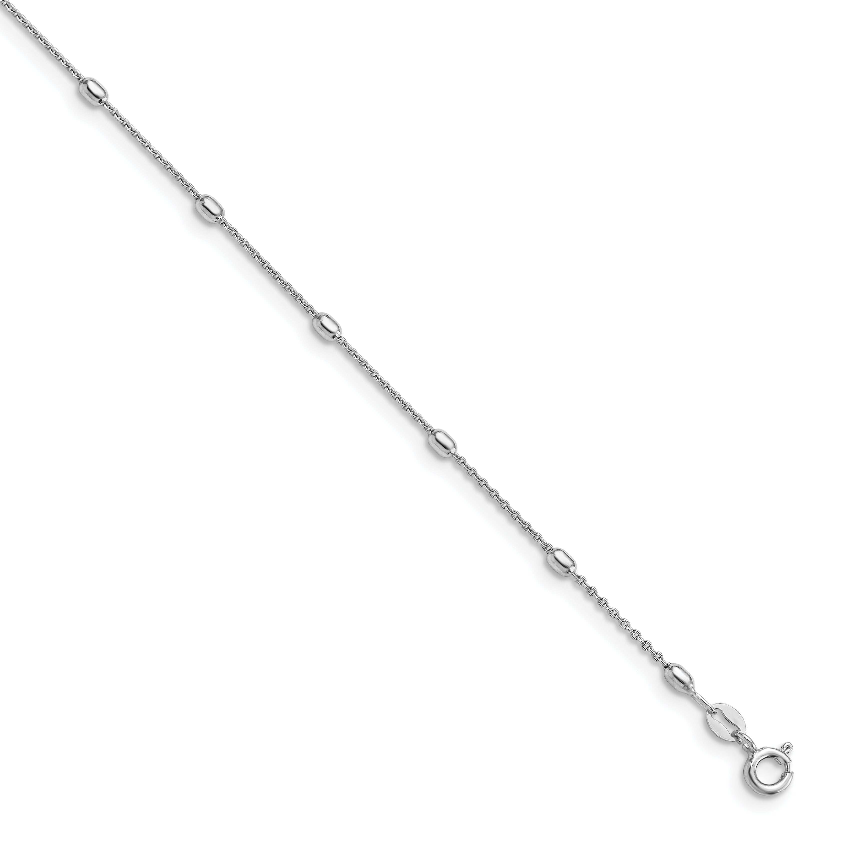 Sterling SilverRhodium-Rhodium-Plated Polished Beaded with 1in ext. Anklet
