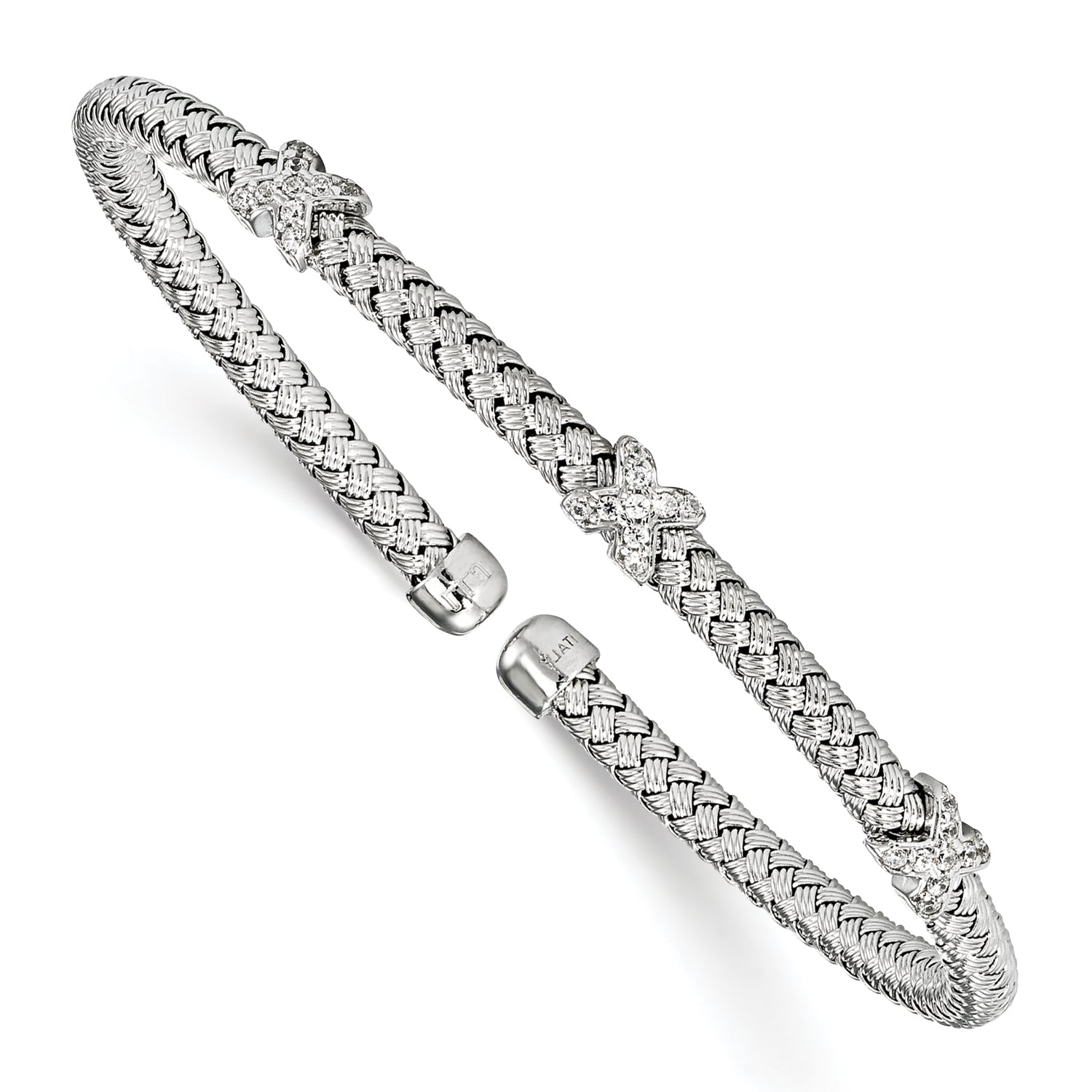 Sterling Silver Rhodium-Rhodium-Plated CZ Woven Cuff