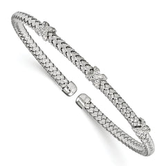 Sterling Silver Rhodium-Rhodium-Plated CZ Woven Cuff