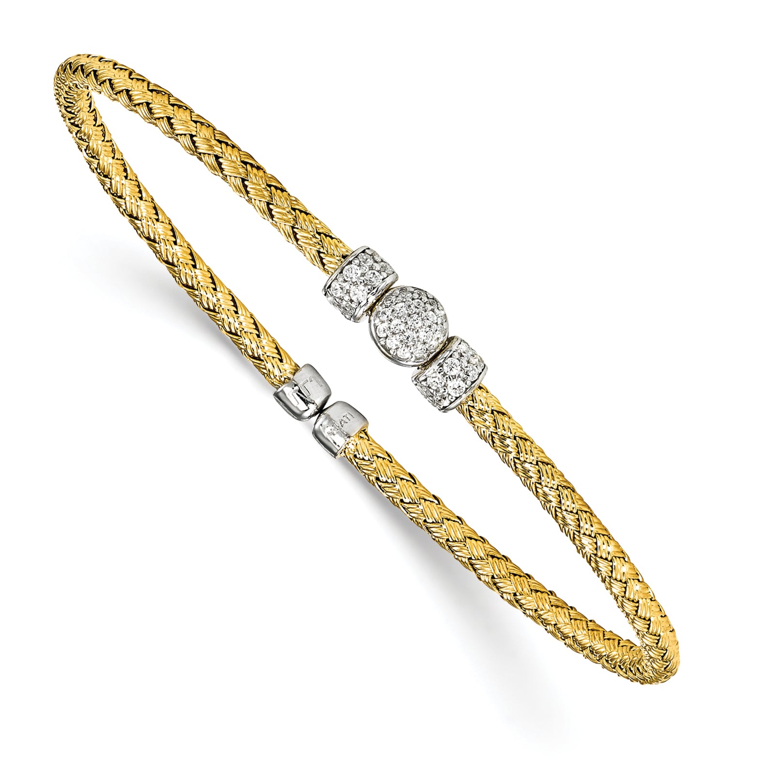 Sterling Silver Rhodium-Rhodium-Plated and Gold-plated CZ Woven Cuff