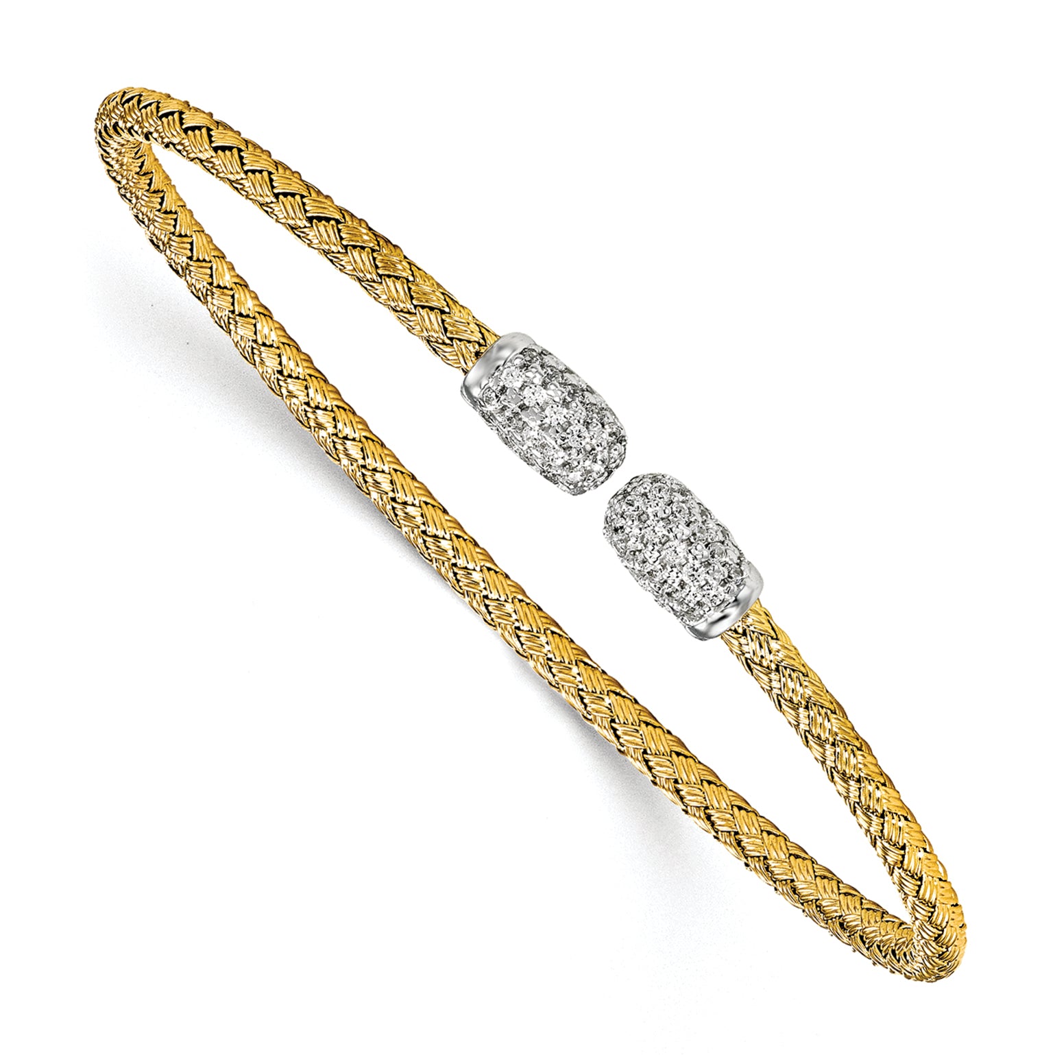 Sterling Silver Rhodium-Rhodium-Plated and Gold-plated CZ Woven Cuff