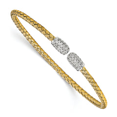 Sterling Silver Rhodium-Rhodium-Plated and Gold-plated CZ Woven Cuff