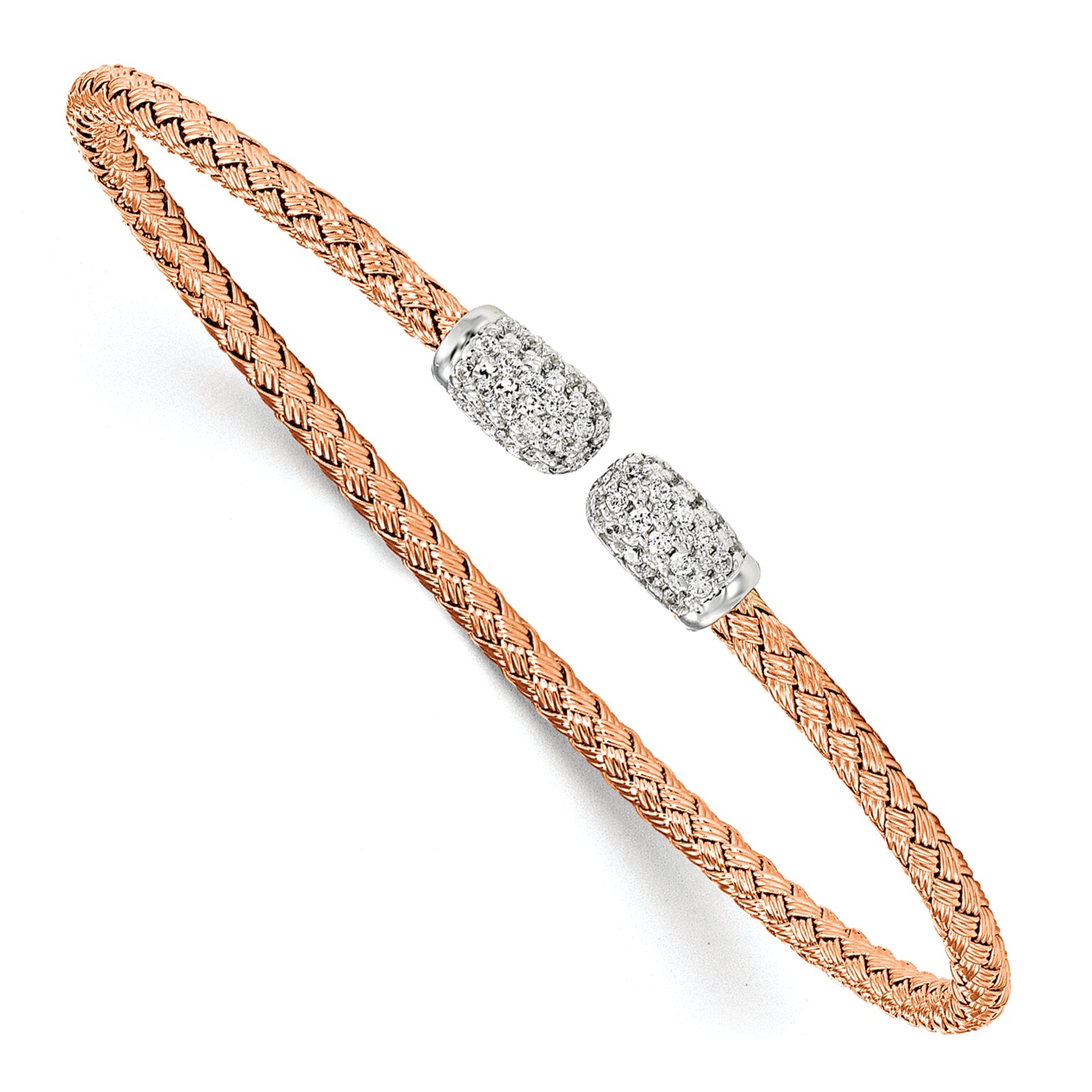 Sterling Silver Rhodium-Rhodium-Plated Rose Gold-plated CZ Woven Cuff