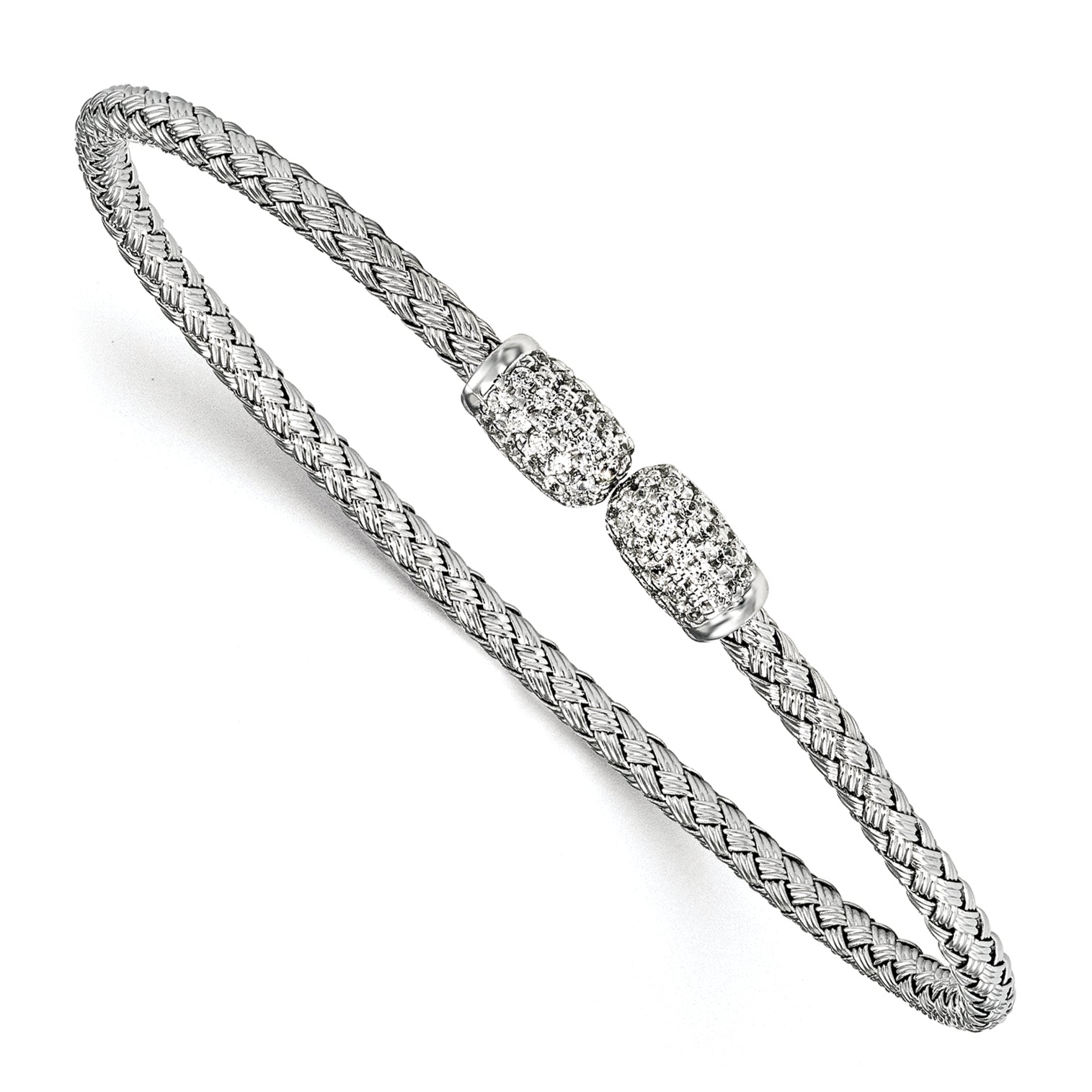 Sterling Silver Rhodium-Rhodium-Plated CZ Woven Cuff