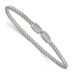 Sterling Silver Rhodium-Rhodium-Plated CZ Woven Cuff
