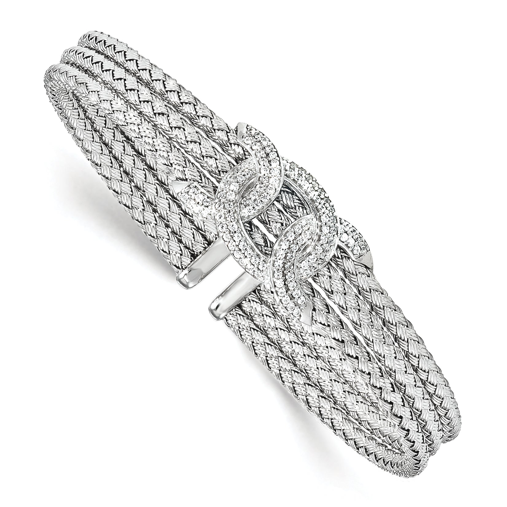 Sterling Silver Rhodium-Rhodium-Plated CZ Woven Cuff
