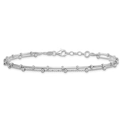 Sterling Silver RH-plated Double Strand w/.5in ext. Anklet