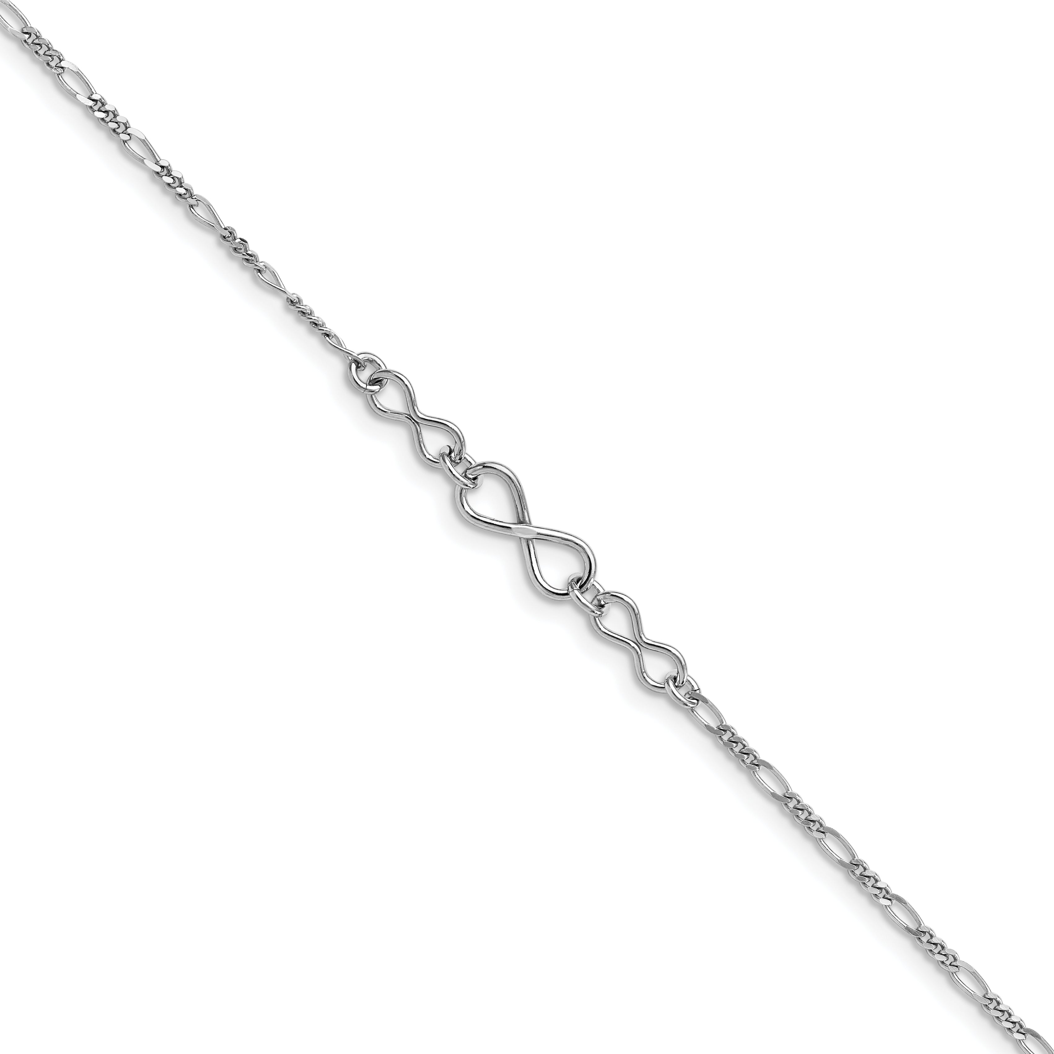 Sterling SilverRhodium-Rhodium-Plated Infinity w/1in ext. Anklet