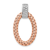 Sterling Silver RH-plate Rose Gold-plate CZ Braided Oval Pendant