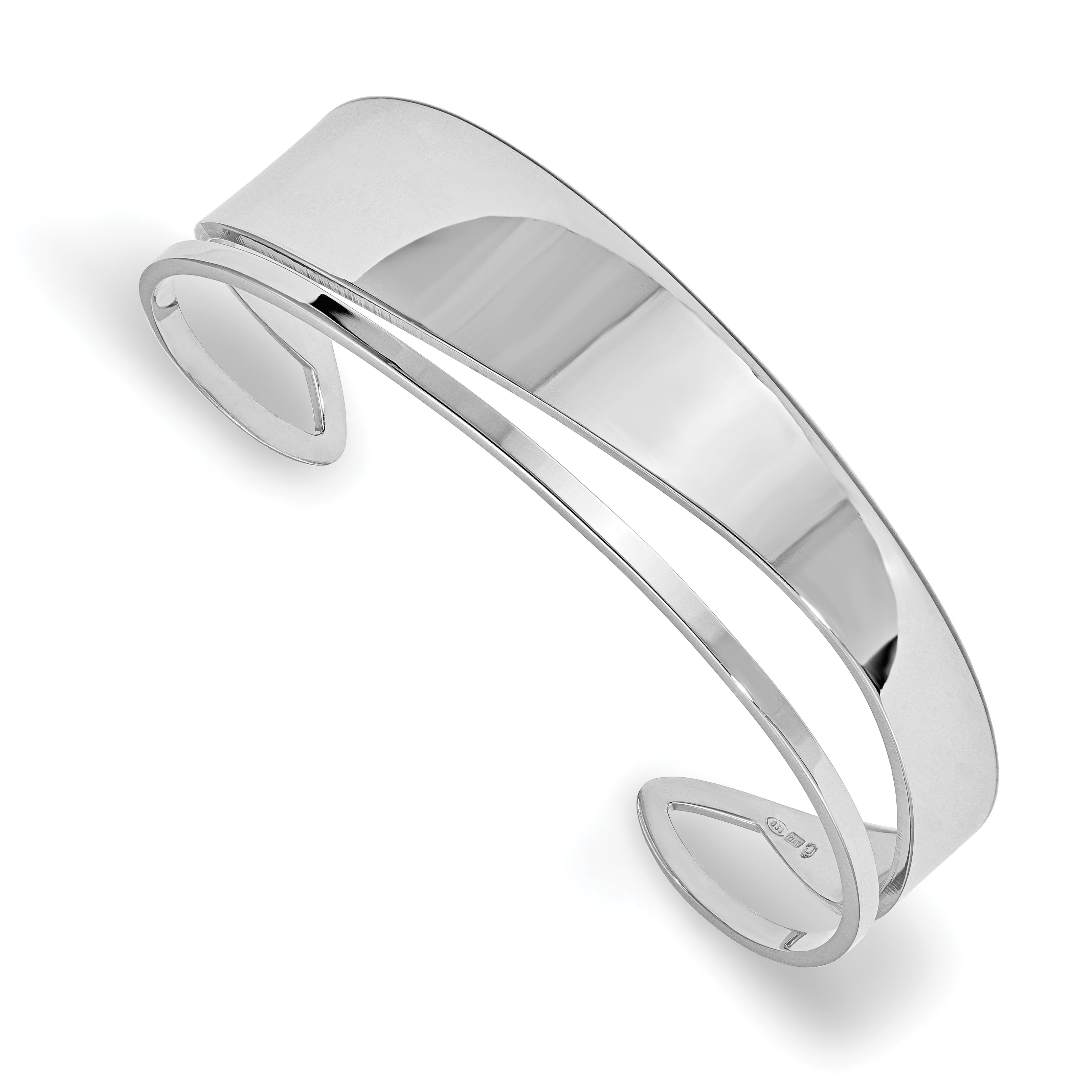 Sterling Silver RH-plated Polished Fancy Cuff Bangle