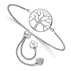 Sterling Silver RH-plated Tree of Life Adjustable Bracelet