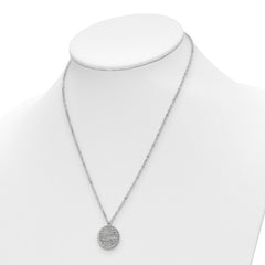 Sterling Silver RH-plat Pol/Dia-cut Circle w/1in ext. Necklace