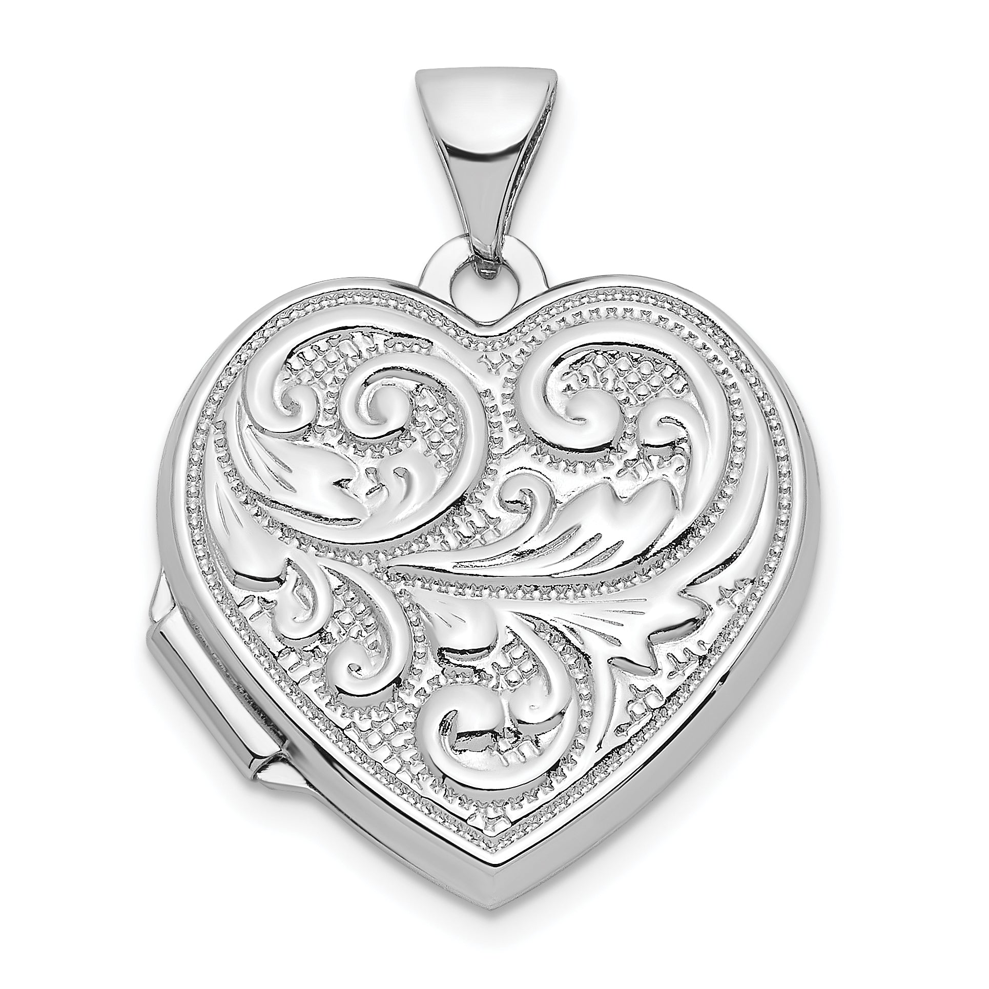 Sterling Silver Rhodium-plated Swirled Love You Always 18mm Heart Locket