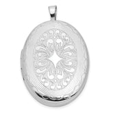 Sterling Silver Rhodium-plated Polished Medallion 26x20mm Oval Locket